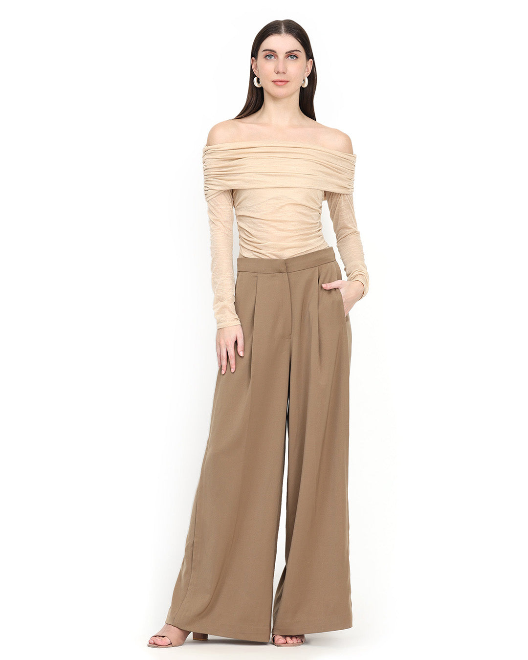 Nida, Loose Fit Western Wear Trouser Only (Almond)