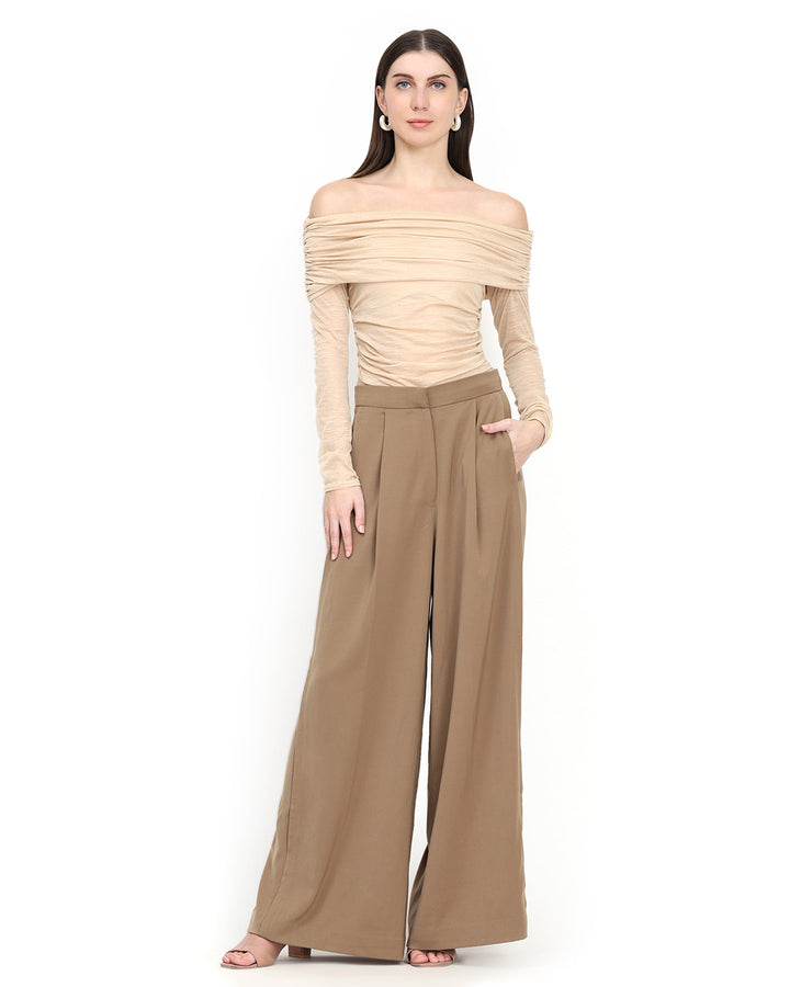 Nida, Loose Fit Western Wear Trouser Only (Almond)