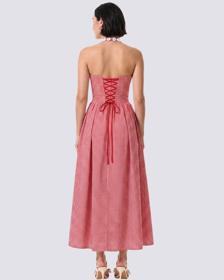 TESSA Red Gingham Midi Dress