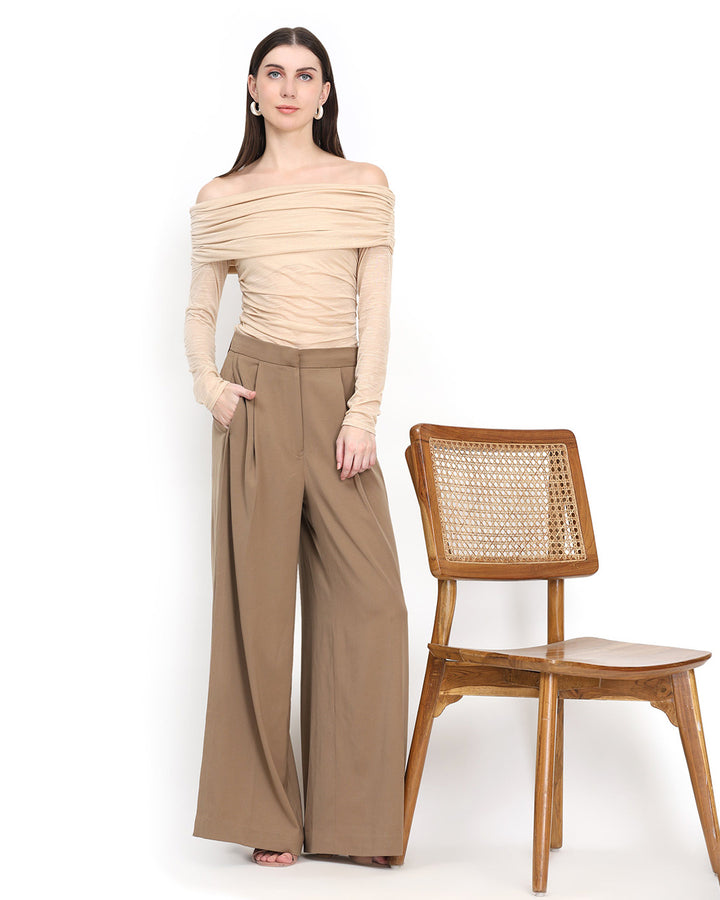 Nida, Loose Fit Western Wear Trouser Only (Almond)