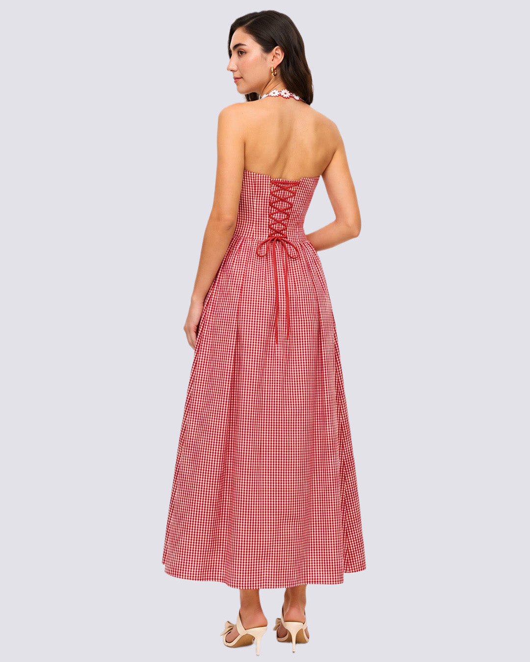 TESSA Red Gingham Midi Dress
