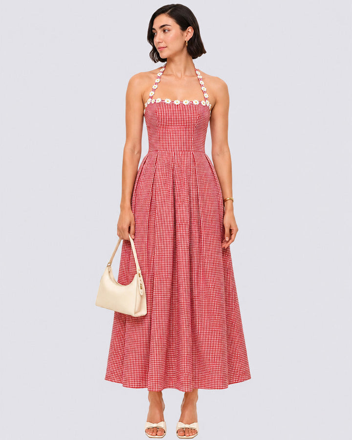 TESSA Red Gingham Midi Dress