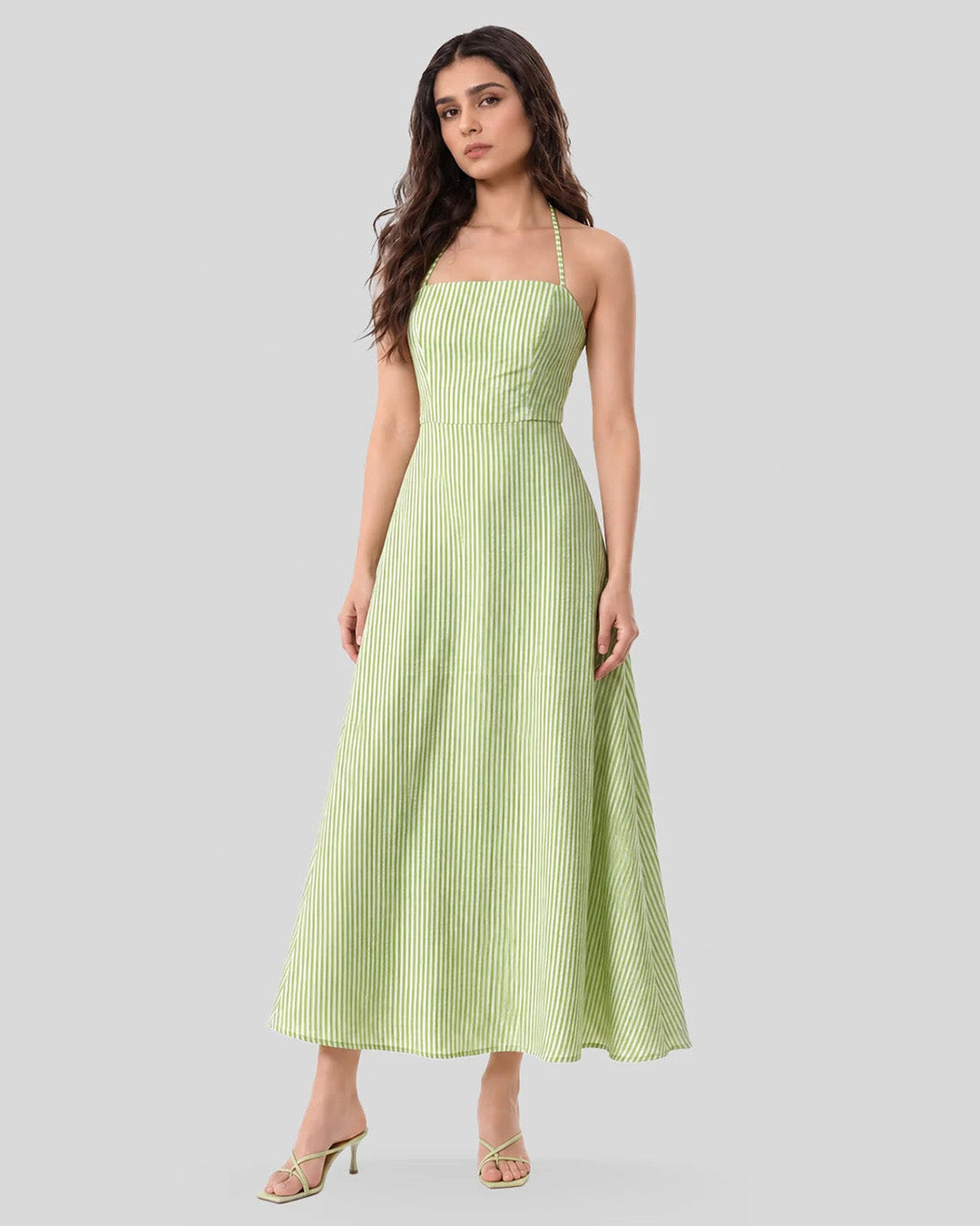 MATCHA Green Striped Midi Dress