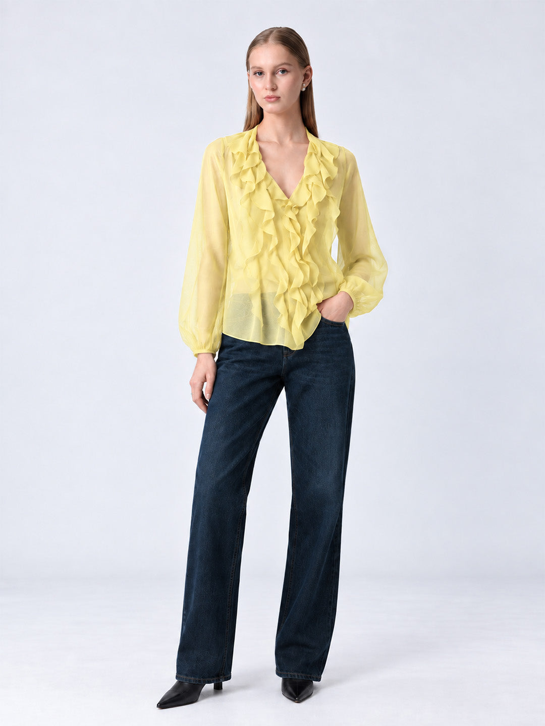 AIRE Ruffle Georgette Shirt Yellow