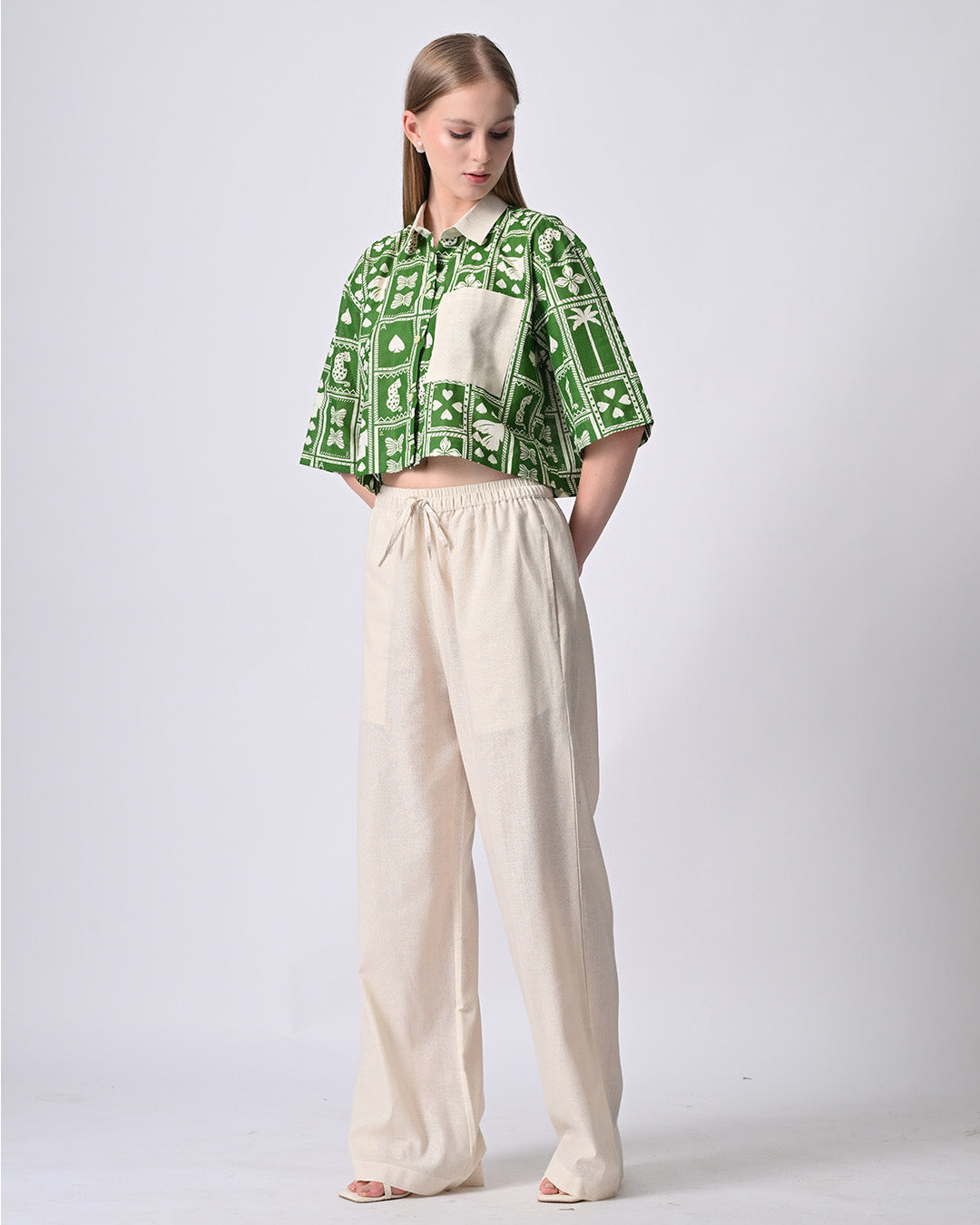 MOSS PRINTED CROP SHIRT (Green)