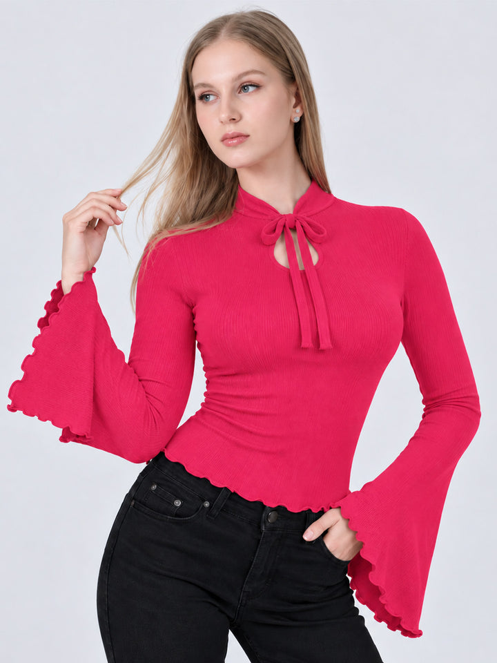 NELLIE RIBBED BELL SLEEVE TOP (PINK)