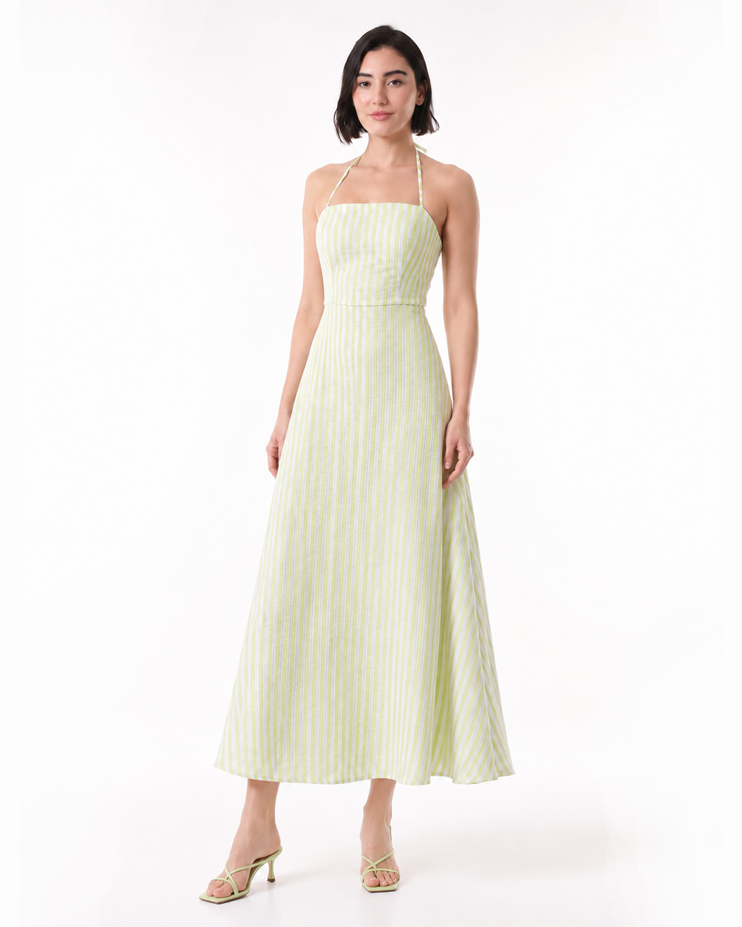 MATCHA Green Striped Midi Dress