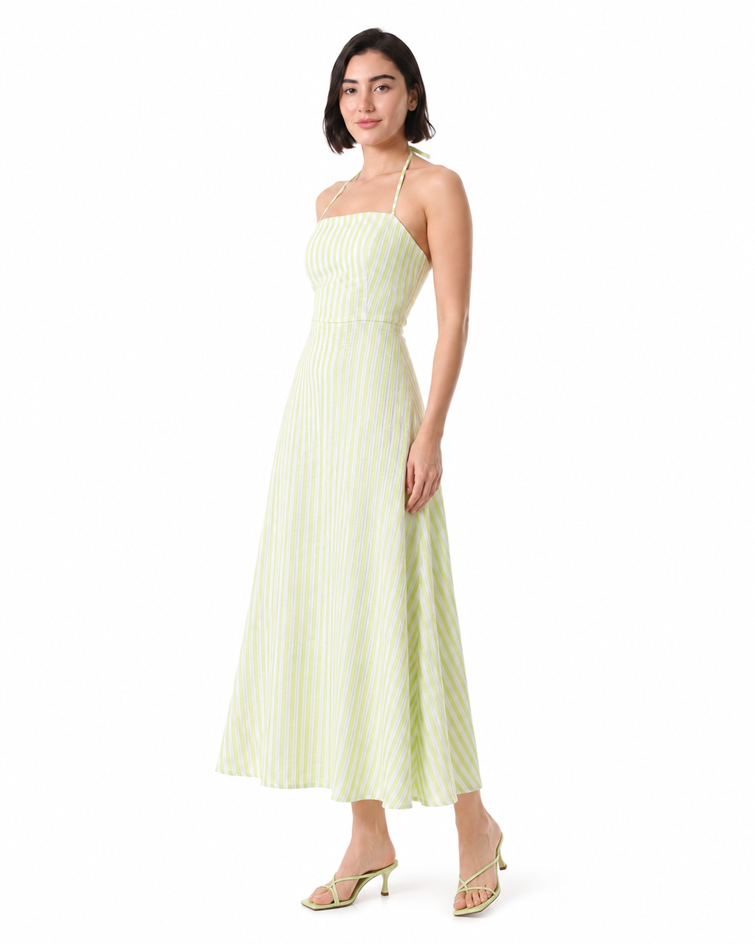 MATCHA Green Striped Midi Dress