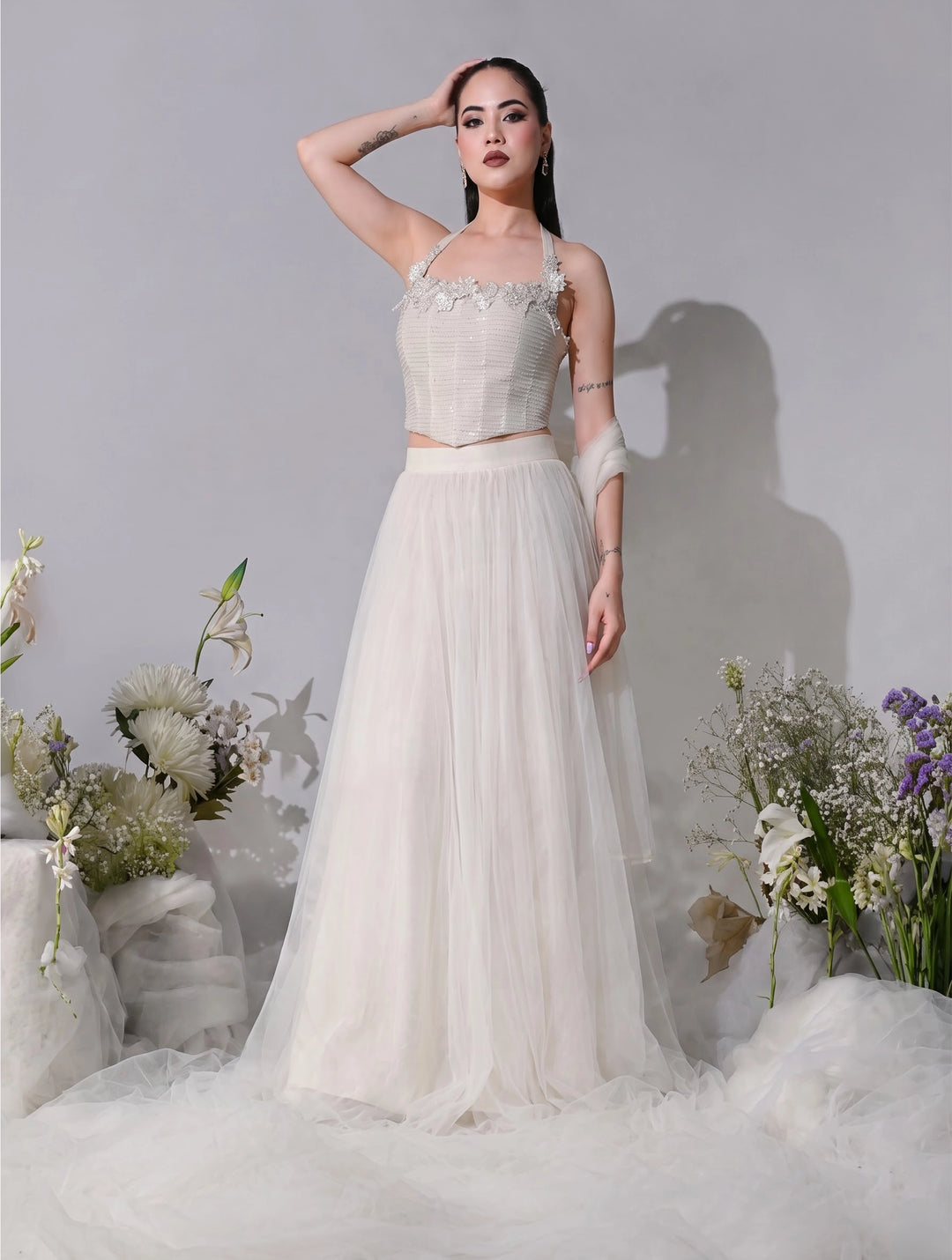 Selene Ivory Mesh Lehenga Set