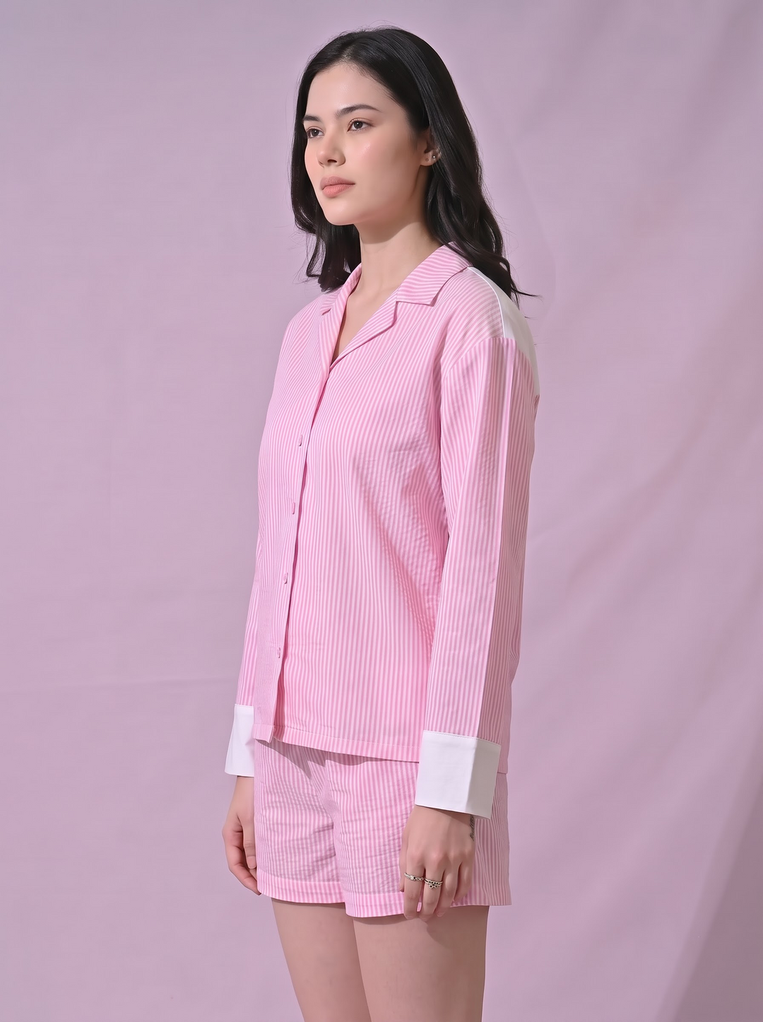 Blush Belle Pink Striped Cotton Pajama Co-Ord Set
