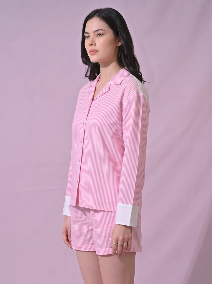 Blush Belle Pink Striped Cotton Pajama Co-Ord Set