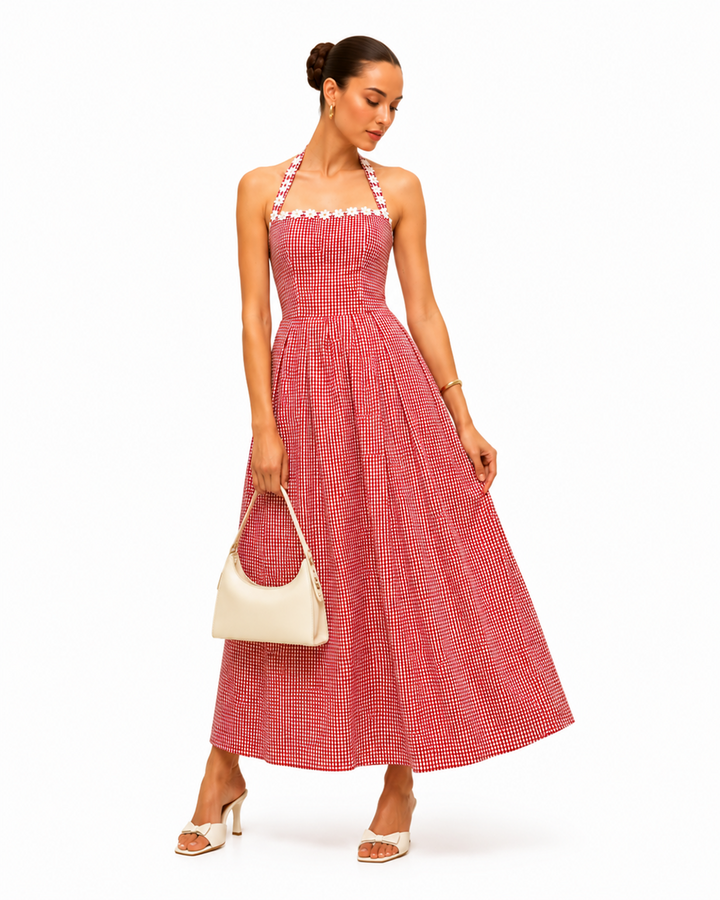 TESSA Red Gingham Midi Dress