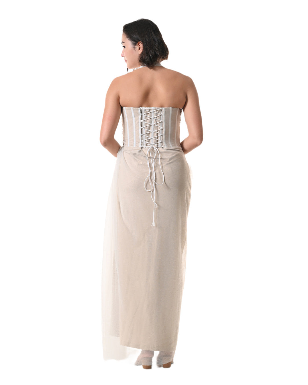 NUDE, Embellished Drape Dress(Soft Beige)