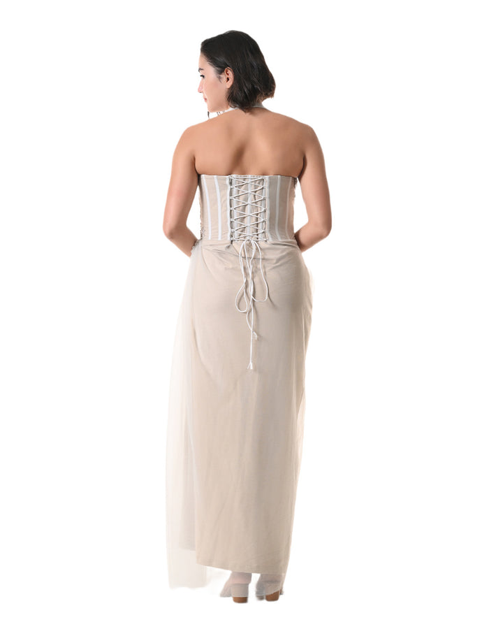 NUDE, Embellished Drape Dress(Soft Beige)