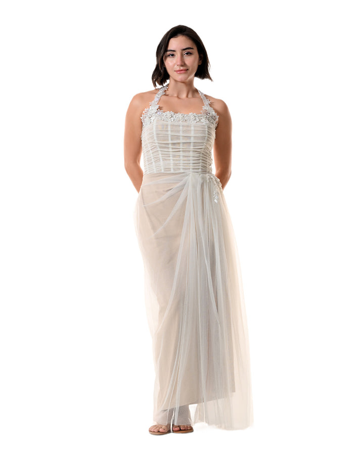 NUDE, Embellished Drape Dress(Soft Beige)