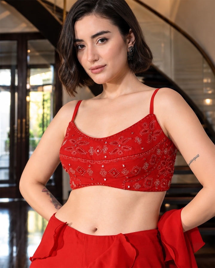 Asmaira Red Indo-Western Ruffle Set