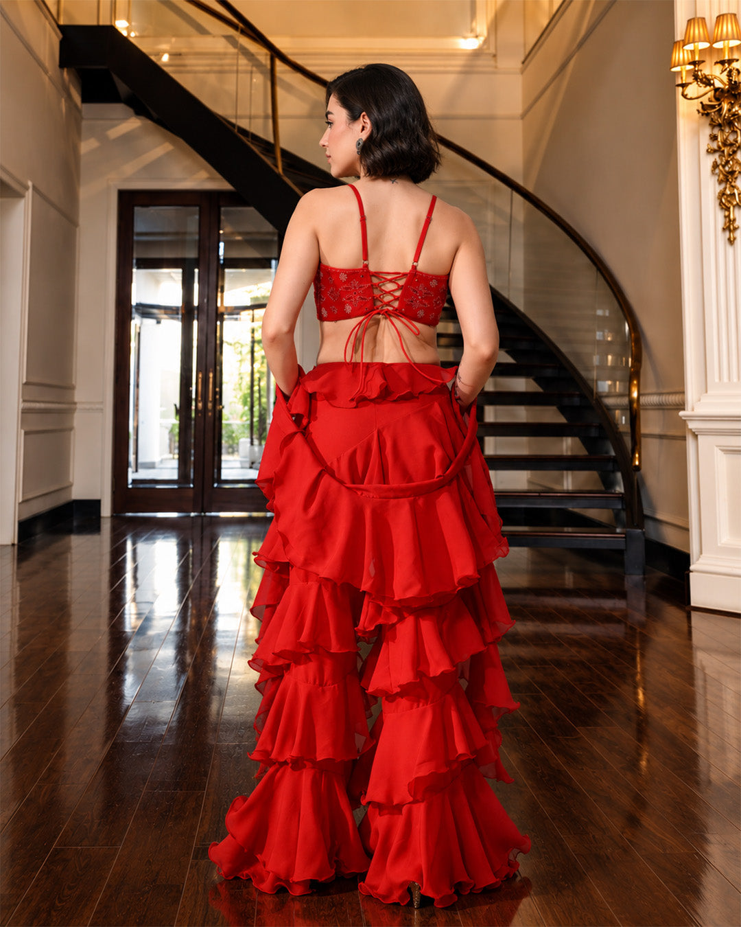 Asmaira Red Indo-Western Ruffle Set
