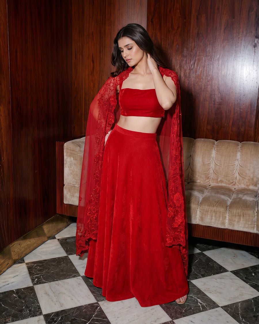 Atreyee Red Embroidered Lehenga Set