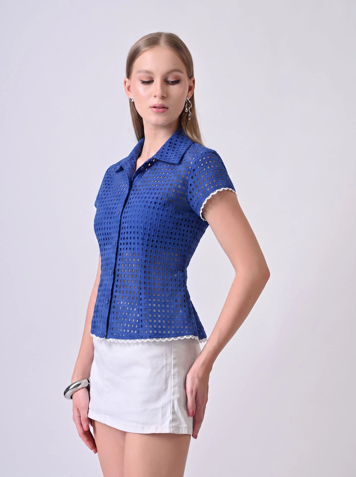 Lacy Schiffli Eyelet Shirt (Blue)