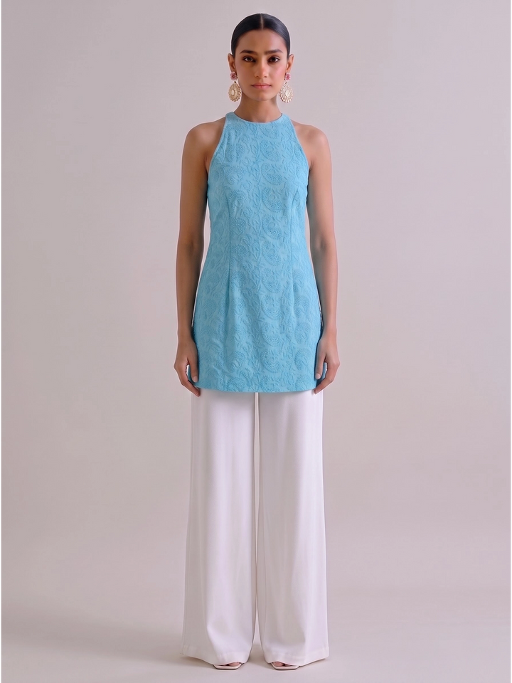 Anahi Chikankari Embroidery Co-ord Set (Blue)