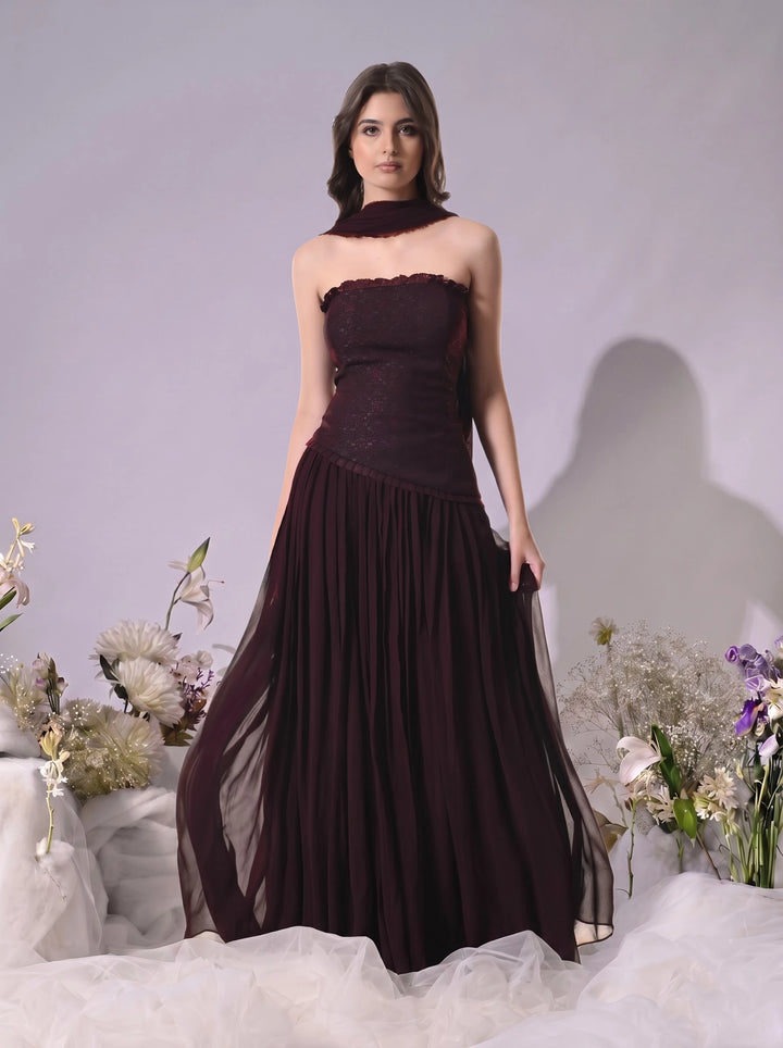 Mae, Indo Western Skirt Set (Wine)
