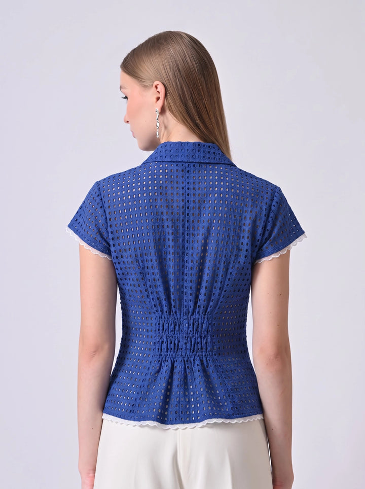 Lacy Schiffli Eyelet Shirt (Blue)