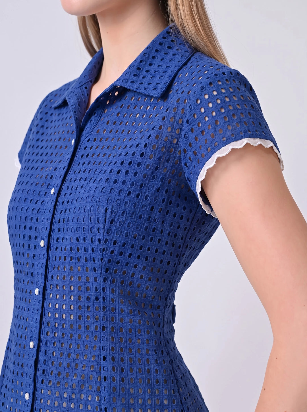 Lacy Schiffli Eyelet Shirt (Blue)