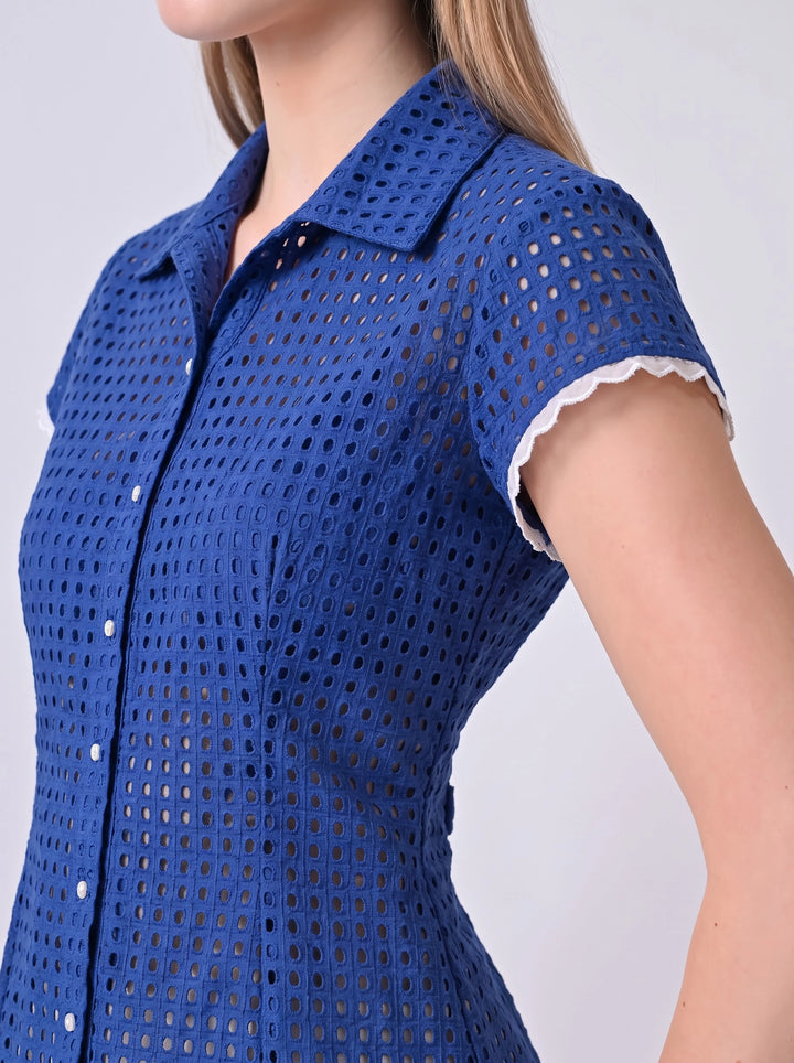 Lacy Schiffli Eyelet Shirt (Blue)
