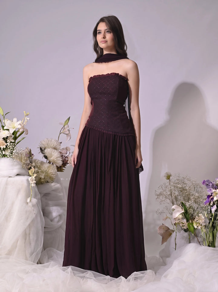 Mae, Indo Western Skirt Set (Wine)