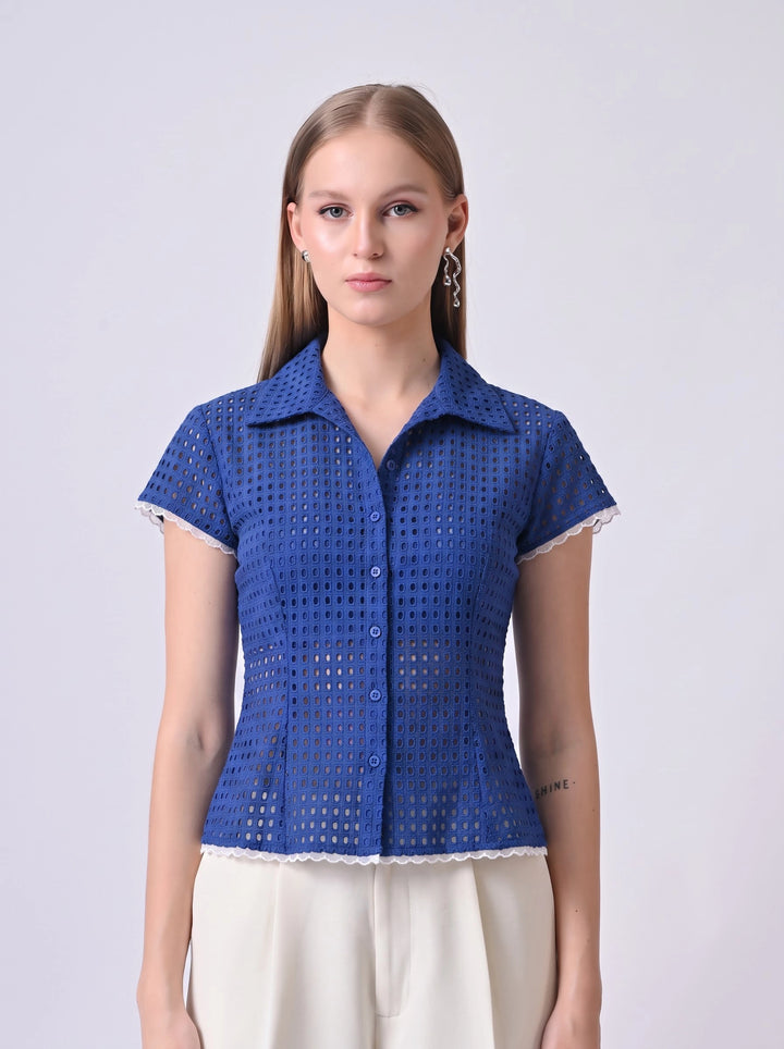 Lacy Schiffli Eyelet Shirt (Blue)
