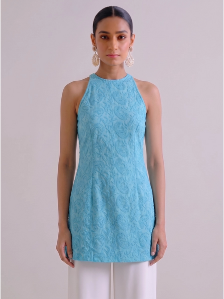 Anahi Chikankari Embroidery Co-ord Set (Blue)