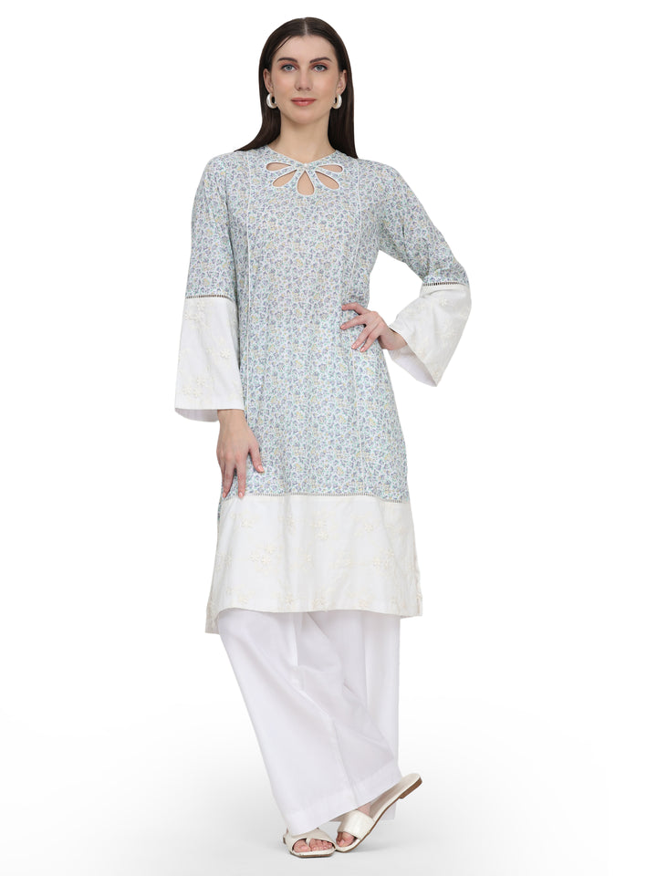 Mira, Loose Fit Rayon Indo western Kurta Only (Printed White)