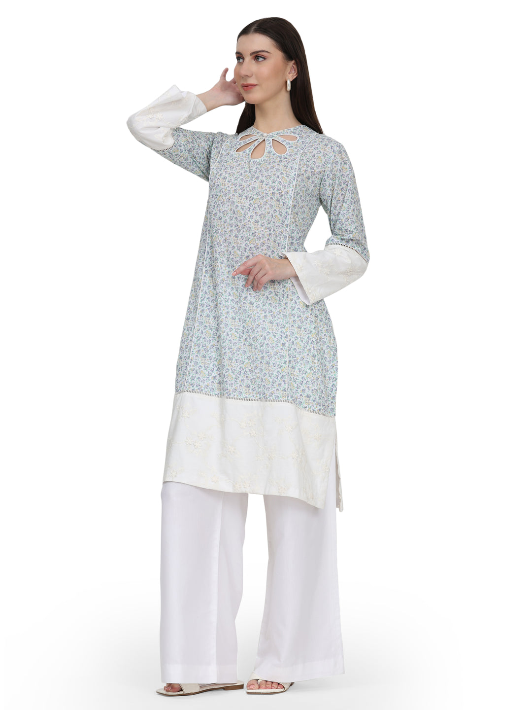 Mira, Loose Fit Rayon Kurta set (Light-Blue | White)