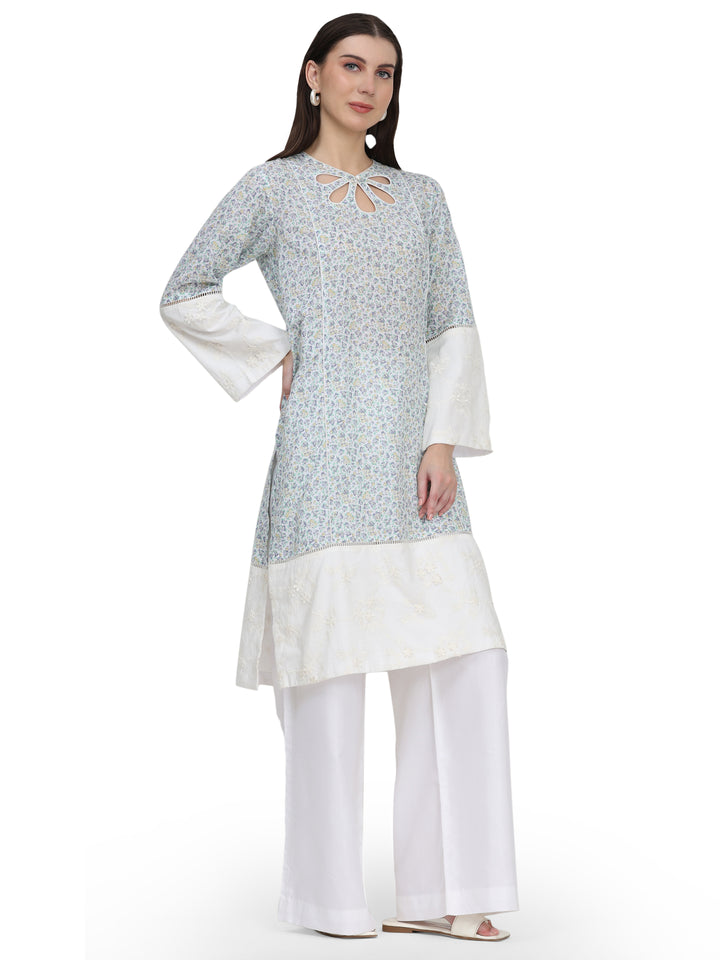 Mira, Loose Fit Rayon Indo western Kurta Only (Printed White)