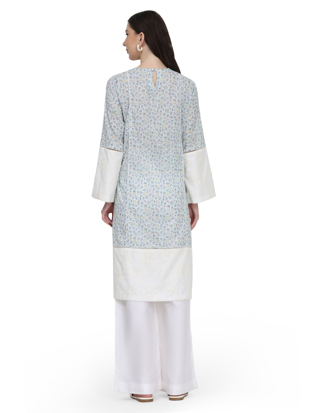 Mira, Loose Fit Rayon Indo western Kurta Only (Printed White)