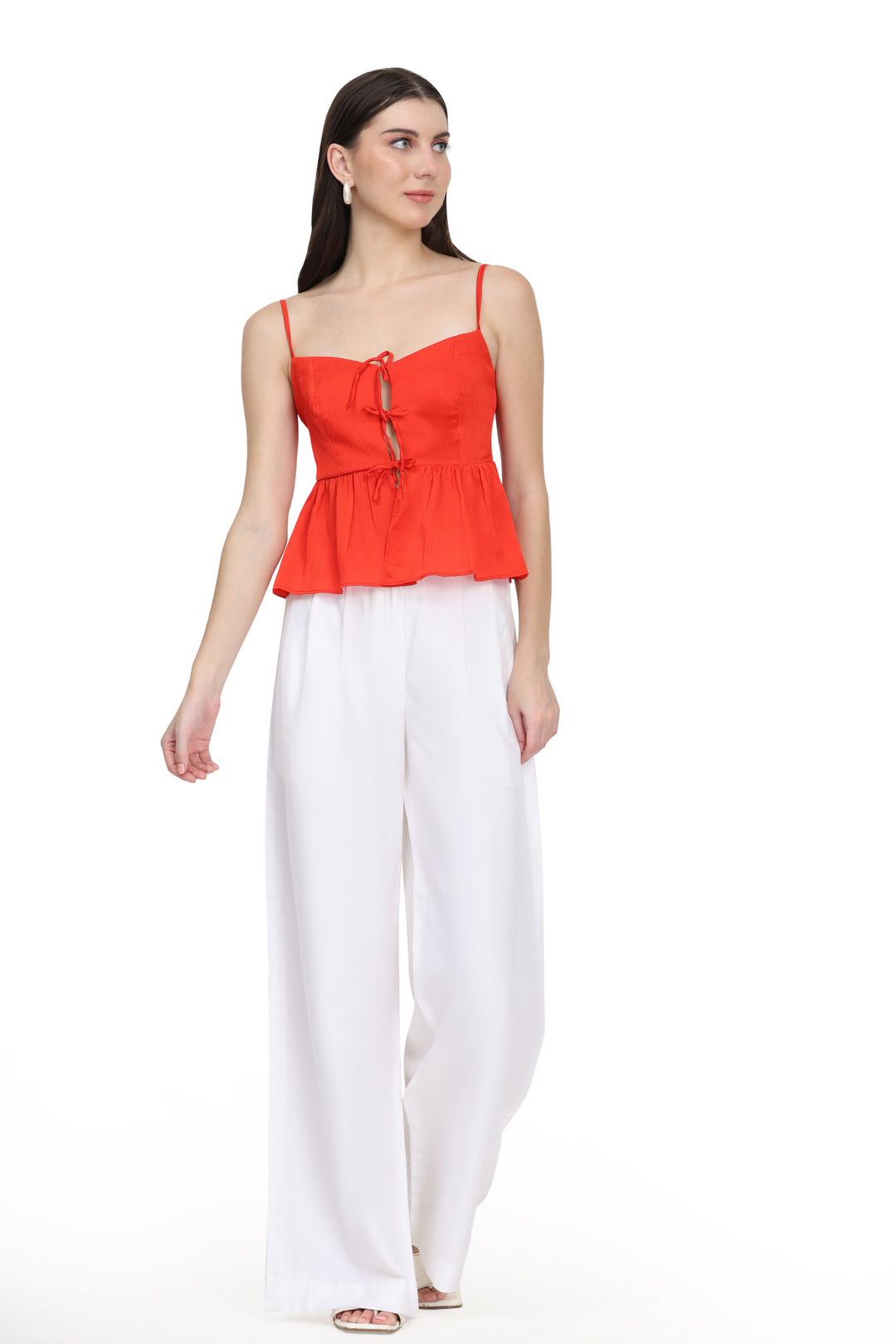 Nora, Slim Fit SODA SATIN Crop Top Only (Red)