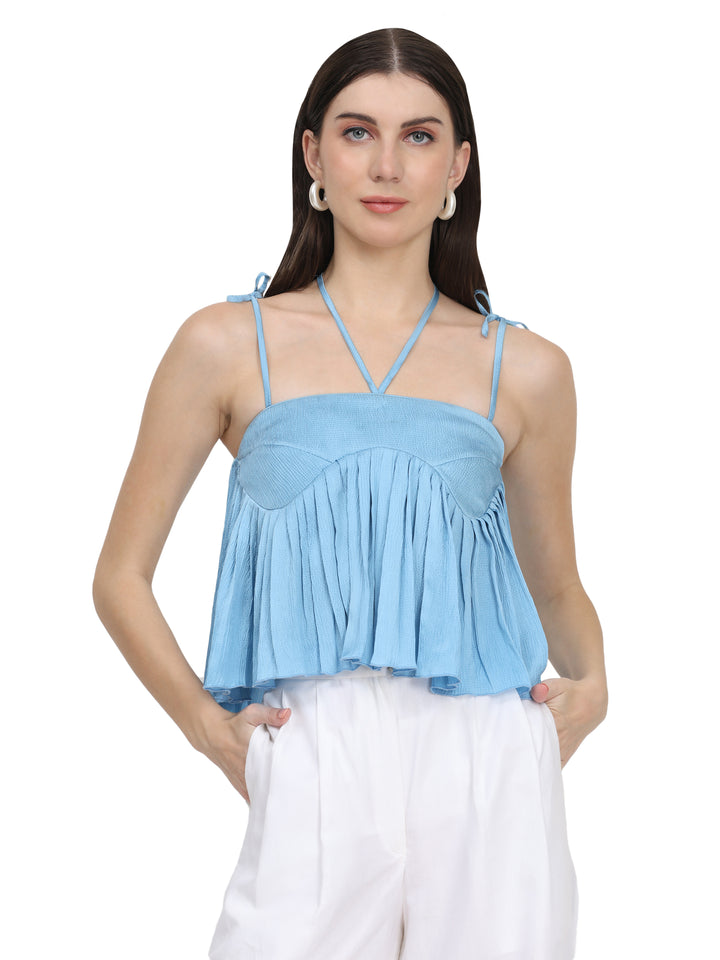 Fiona, Soda Satin Crop Top Only (Blue)