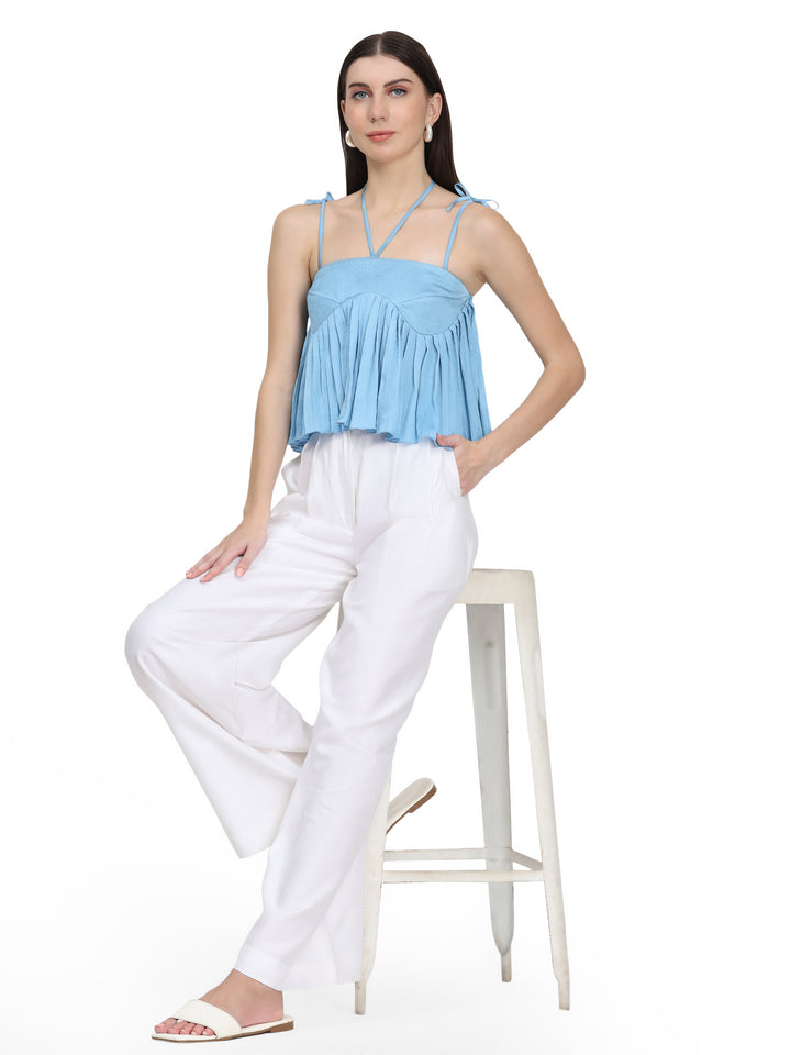 Fiona, Soda Satin Crop Top Only (Blue)