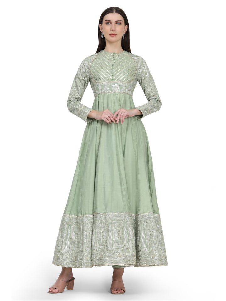 Sierra, Relaxed Fit Anarkali Kurta set (Sage Green)