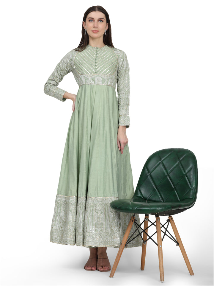 Sierra, Relaxed Fit Anarkali Kurta set (Sage Green)