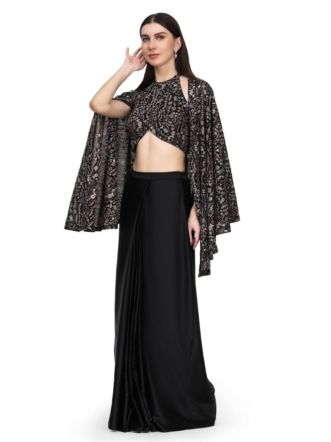 Naomi, Georgette three piece Indo western set (Sable Black)