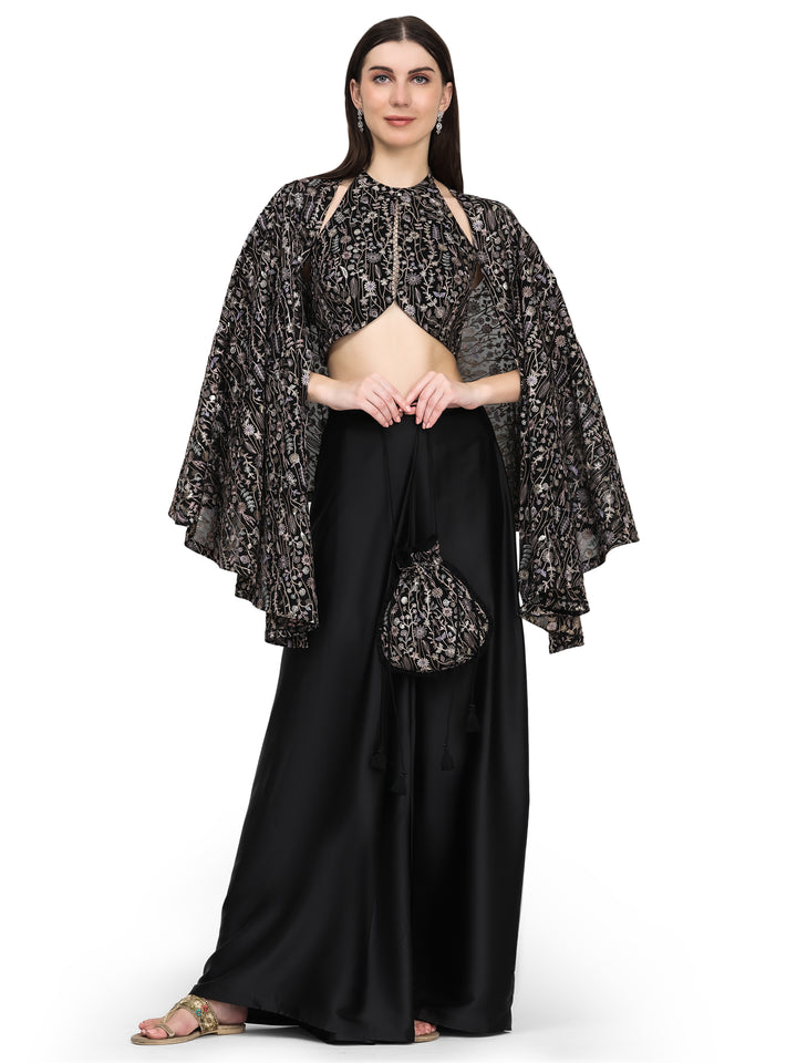 Naomi, Georgette three piece Indo western set (Sable Black)