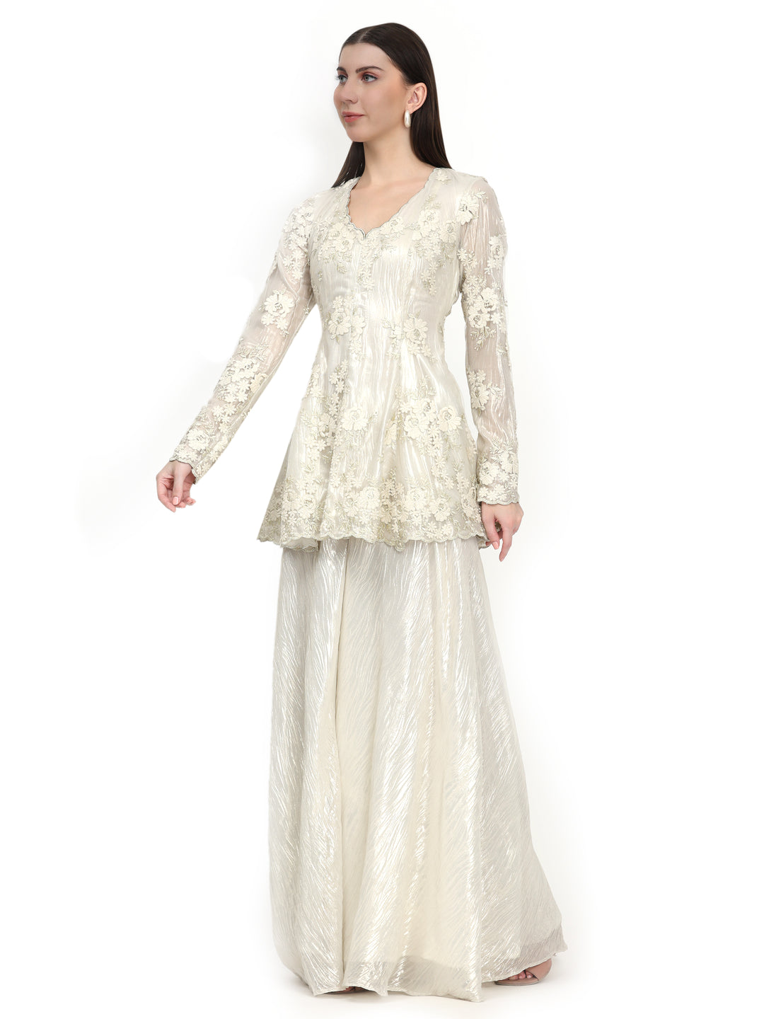 Suri, Relaxed Fit Sharara set (Cream)