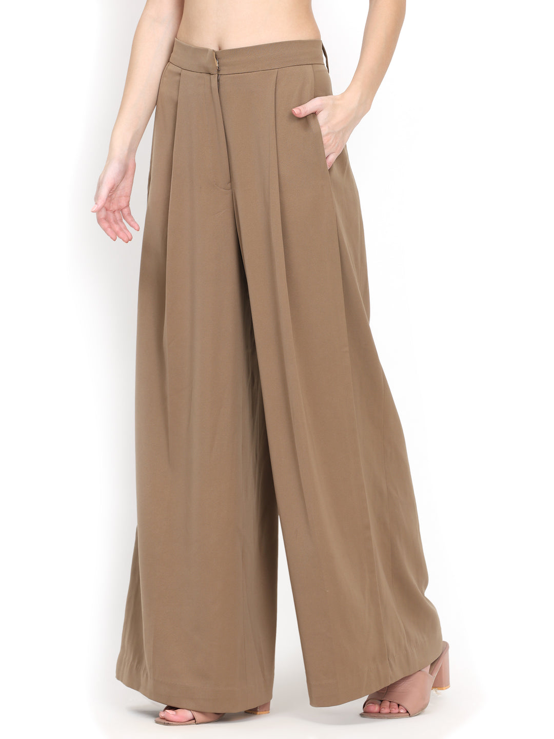 Nida, Loose Fit Western Wear Trouser Only (Almond)