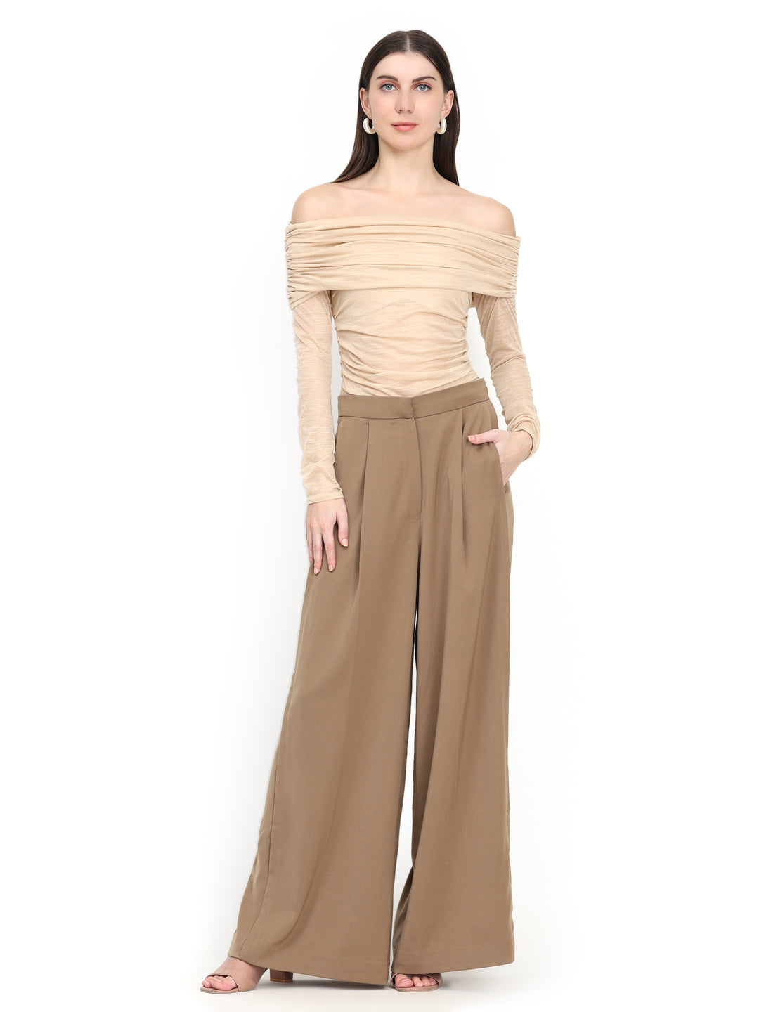 Nida, Regular Fit Japenese crepe Trouser Only (almond)