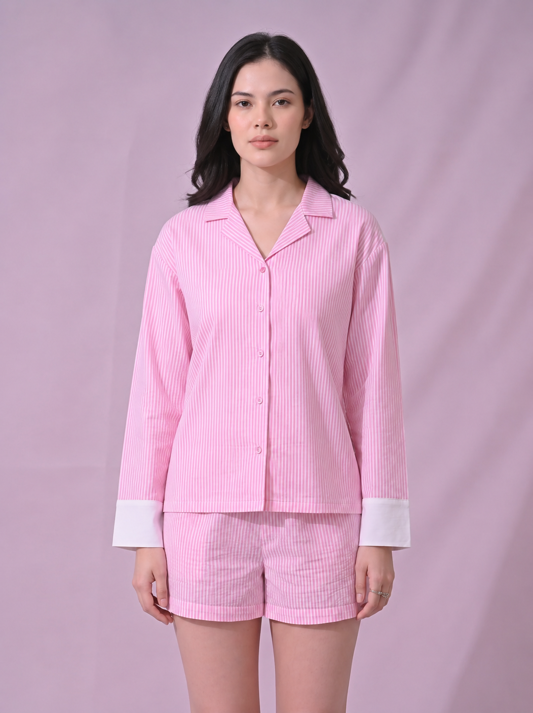 Blush Belle Pink Striped Cotton Pajama Co-Ord Set