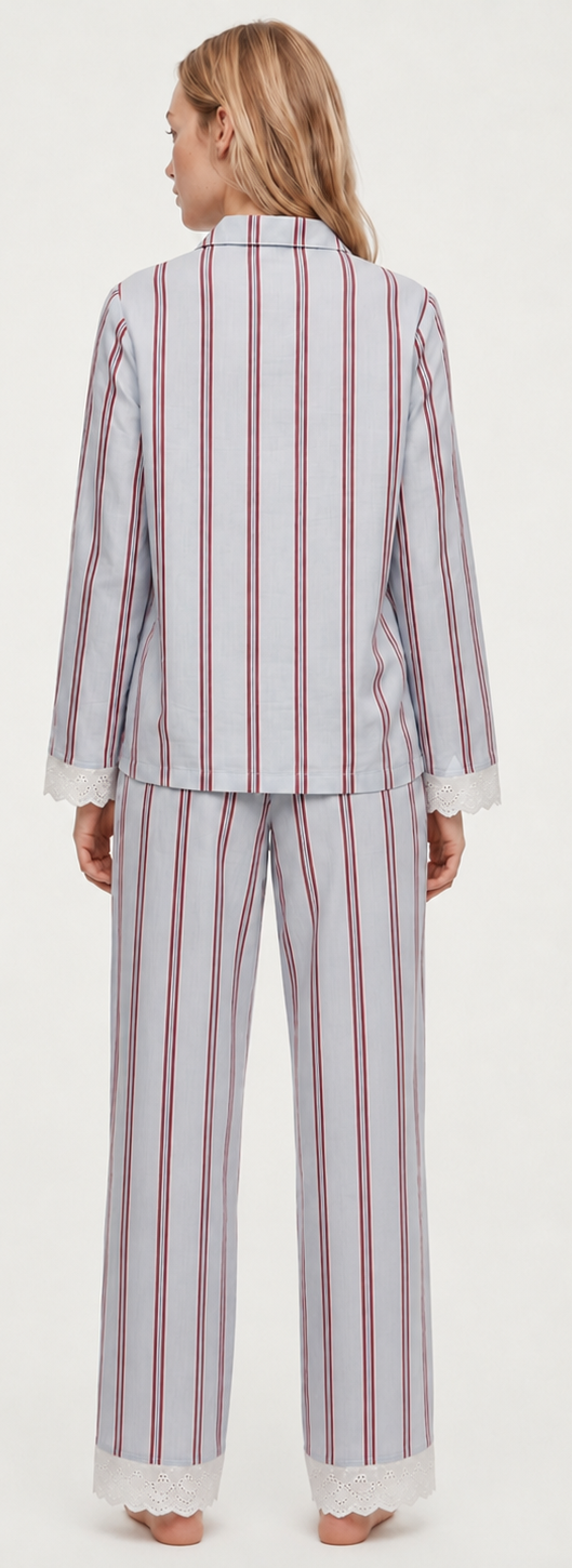 Lacy Bloom Powder Blue Striped Cotton Shorts Co-Ord