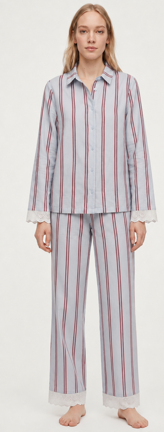 Lacy Bloom Powder Blue Striped Cotton Shorts Co-Ord