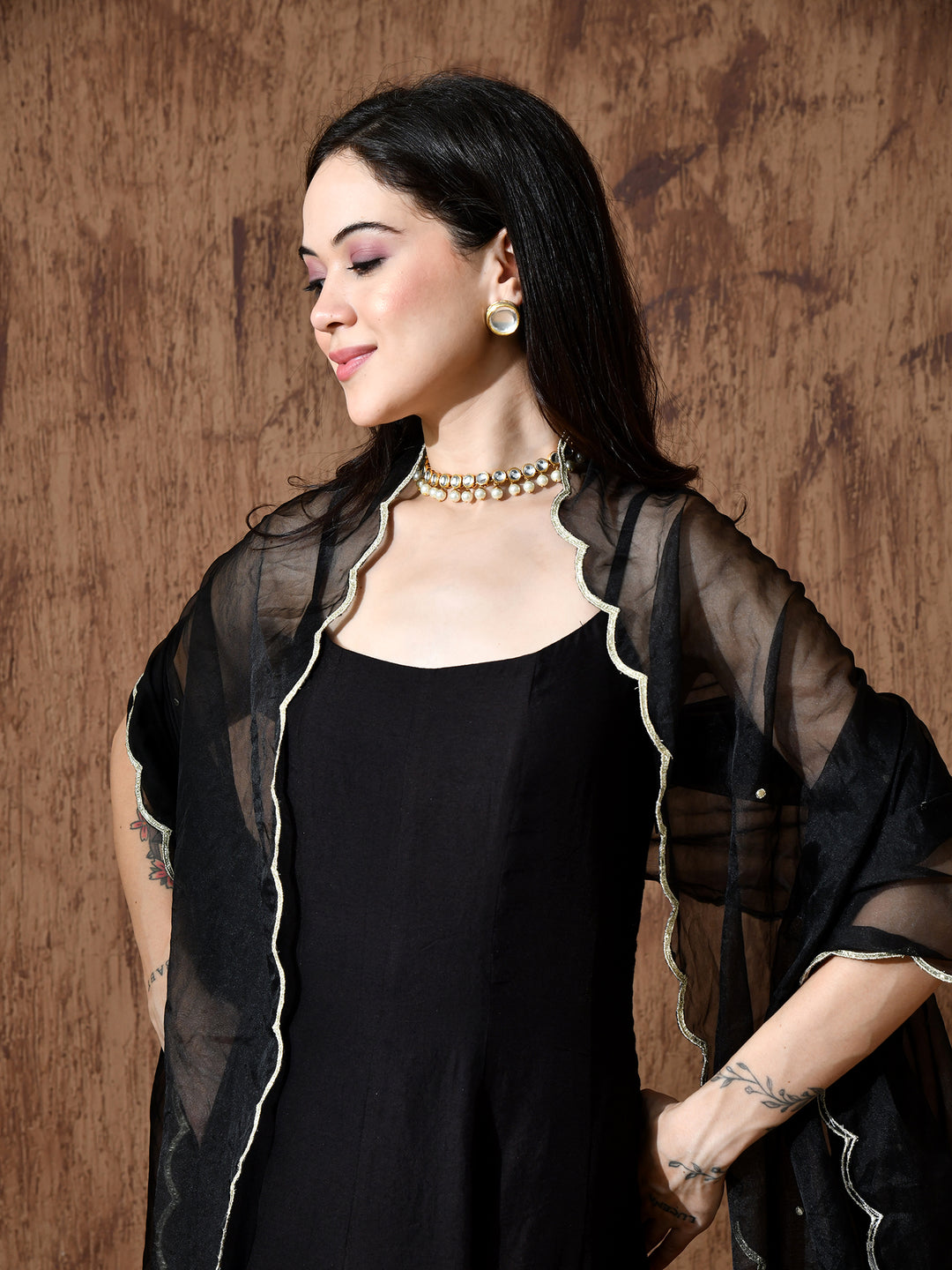 Ruh Chanderi Kurta Set in (Black)