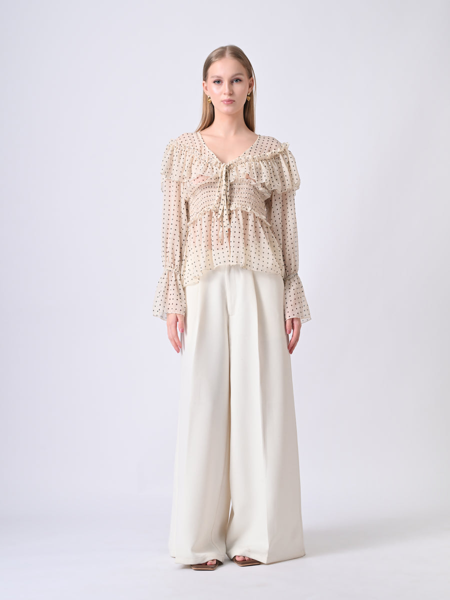 ESME POLKA DOT CHIFFON TOP (Beige)